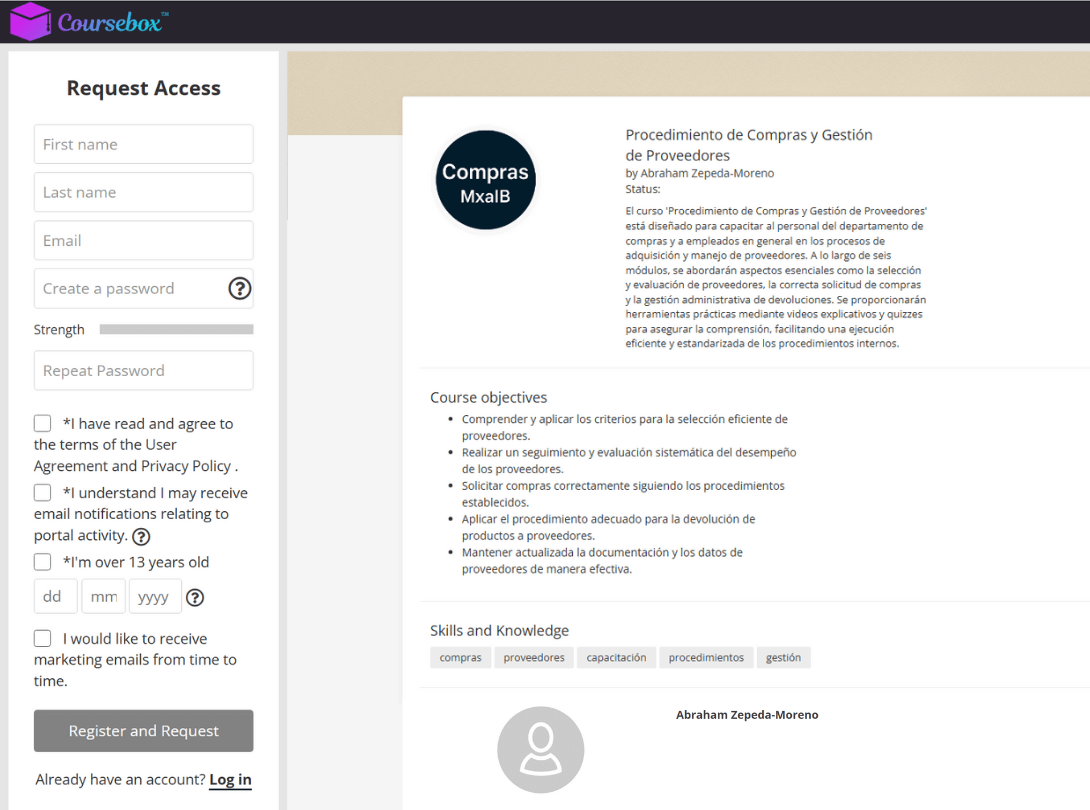formulario de coursebox